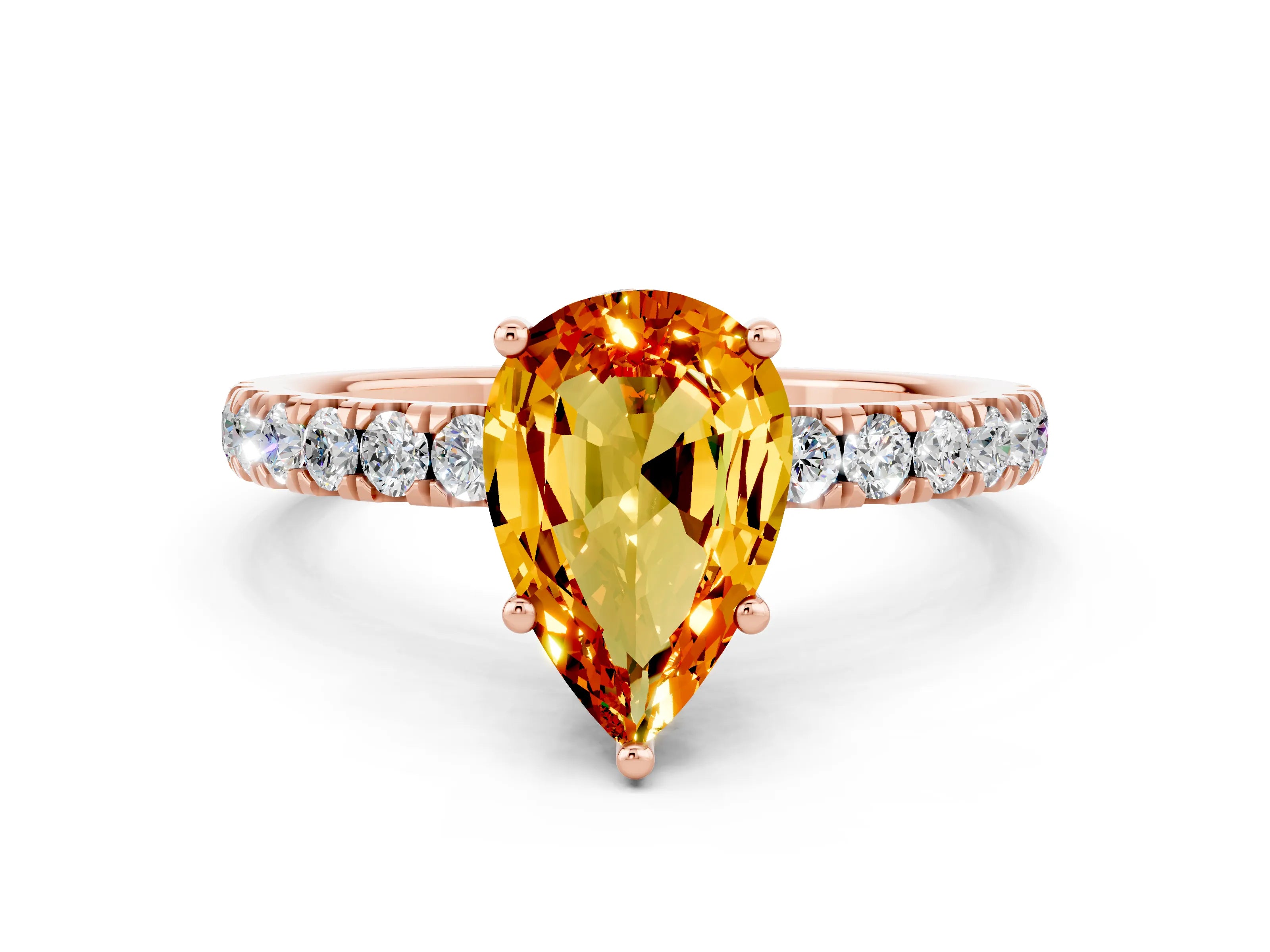 Rose gold Pear Cut Citrine Pave Band Solitaire Ring with Four-Prong Setting_24