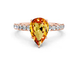 Rose gold Pear Cut Citrine Pave Band Solitaire Ring with Four-Prong Setting_24