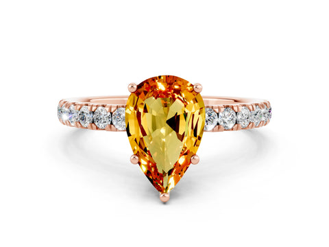 Rose gold Pear Cut Citrine Pave Band Solitaire Ring with Four-Prong Setting_24