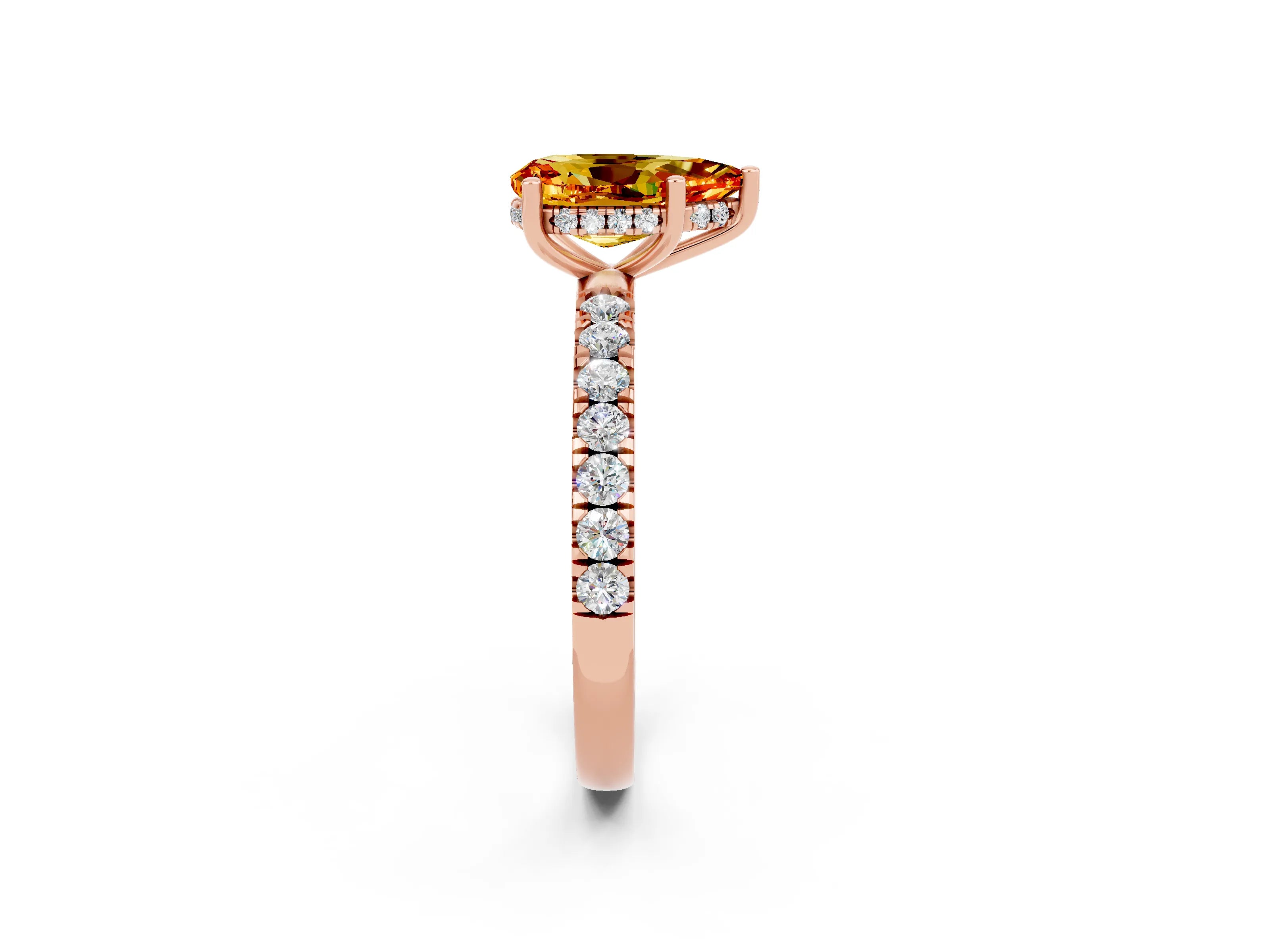 Rose gold Pear Cut Citrine Pave Band Solitaire Ring with Four-Prong Setting_26