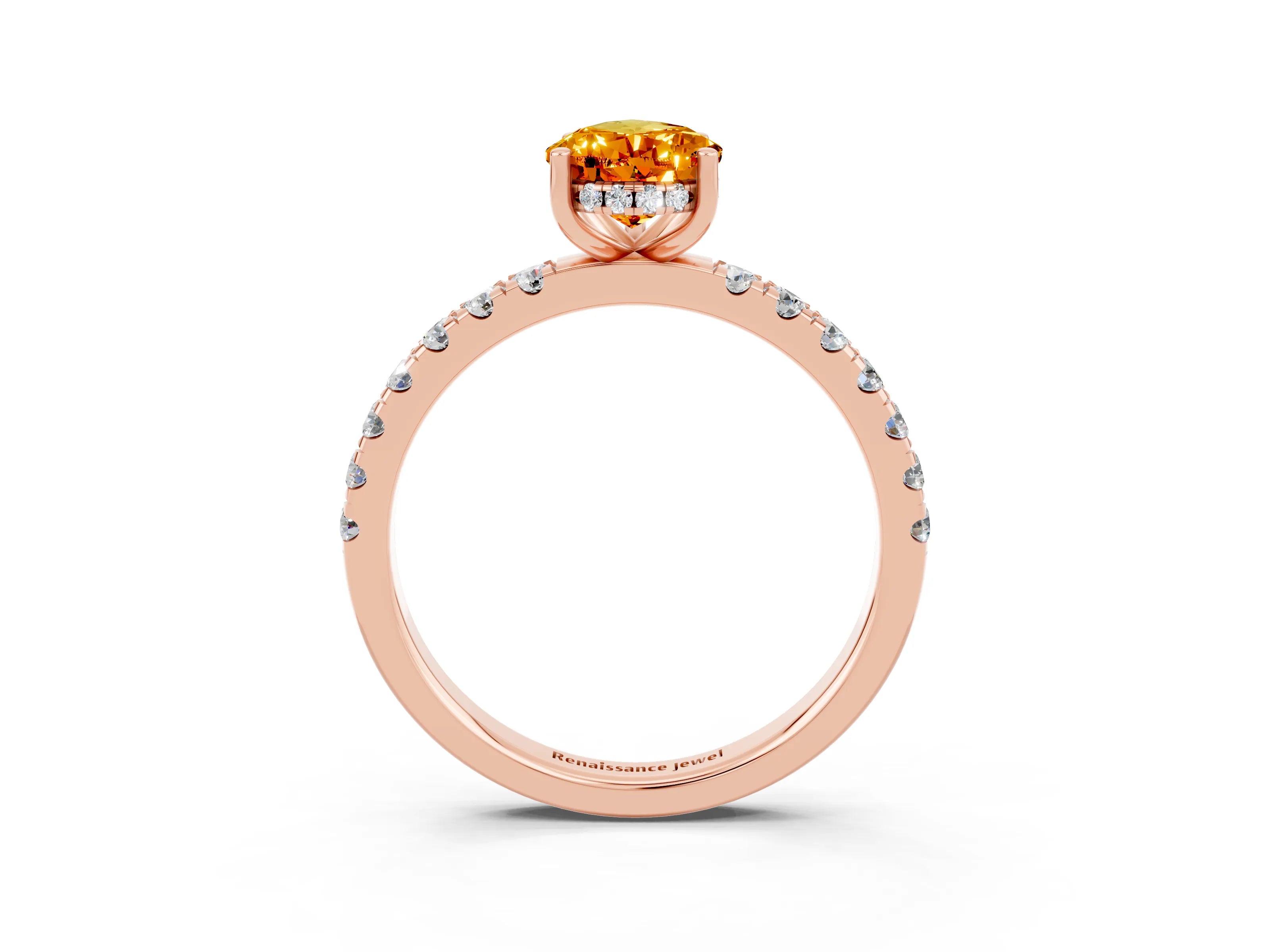 Rose gold Pear Cut Citrine Pave Band Solitaire Ring with Four-Prong Setting_27