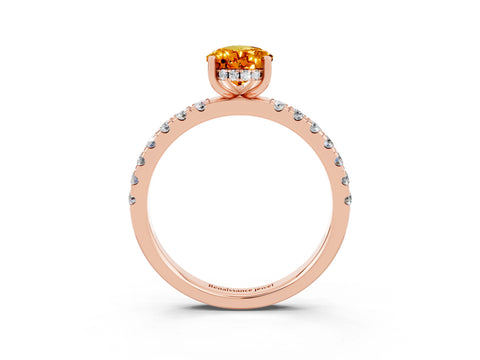 Rose gold Pear Cut Citrine Pave Band Solitaire Ring with Four-Prong Setting_27