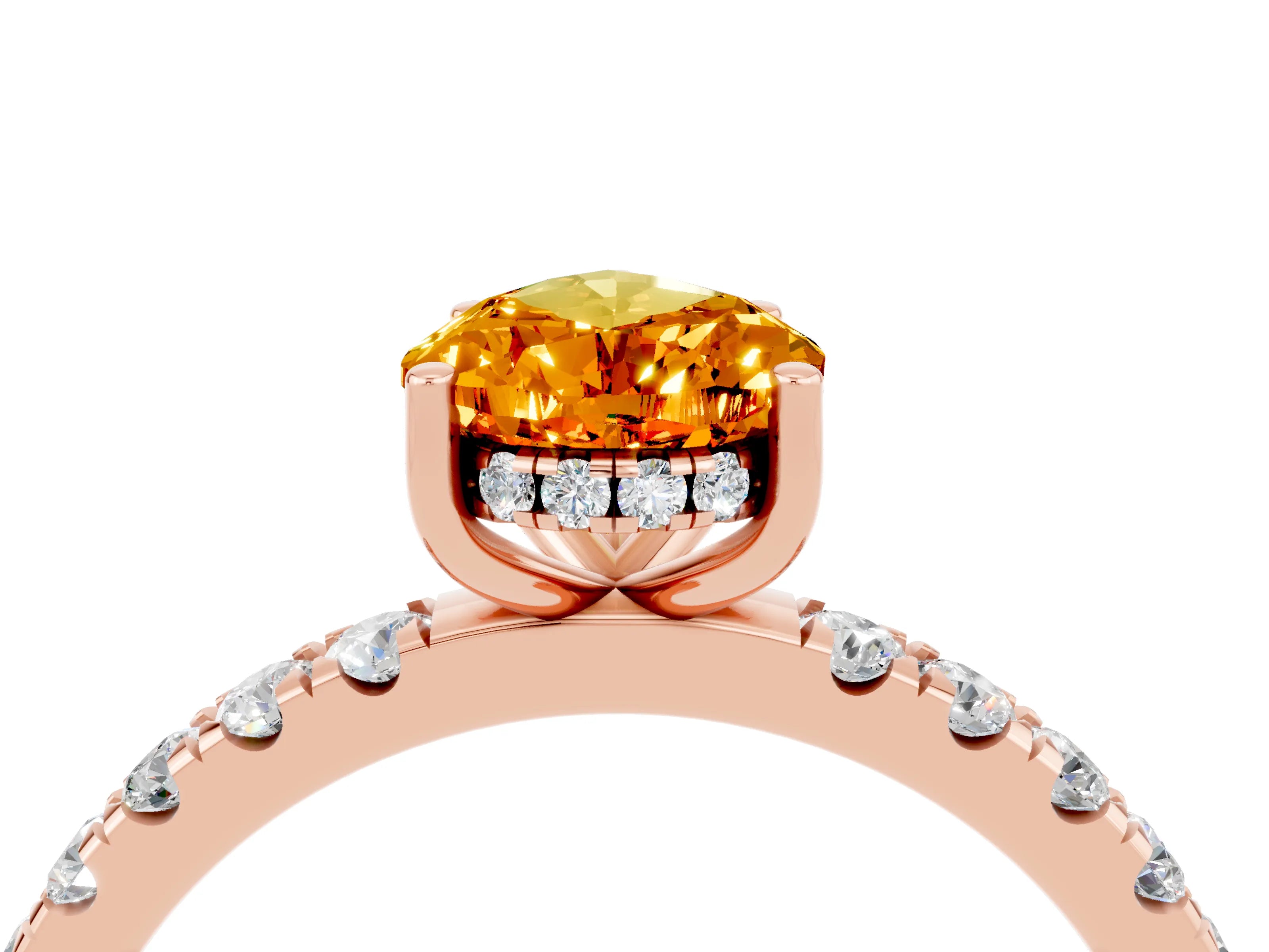 Rose gold Pear Cut Citrine Pave Band Solitaire Ring with Four-Prong Setting_28