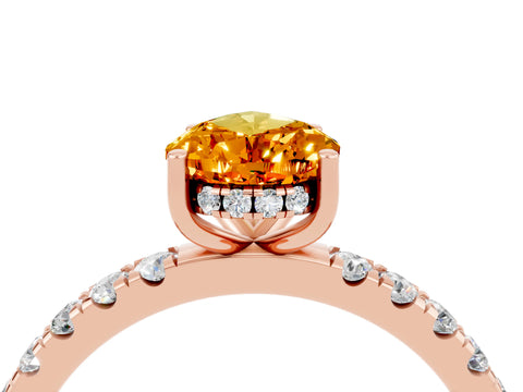 Rose gold Pear Cut Citrine Pave Band Solitaire Ring with Four-Prong Setting_28