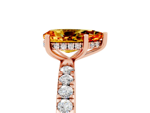 Rose gold Pear Cut Citrine Pave Band Solitaire Ring with Four-Prong Setting_29