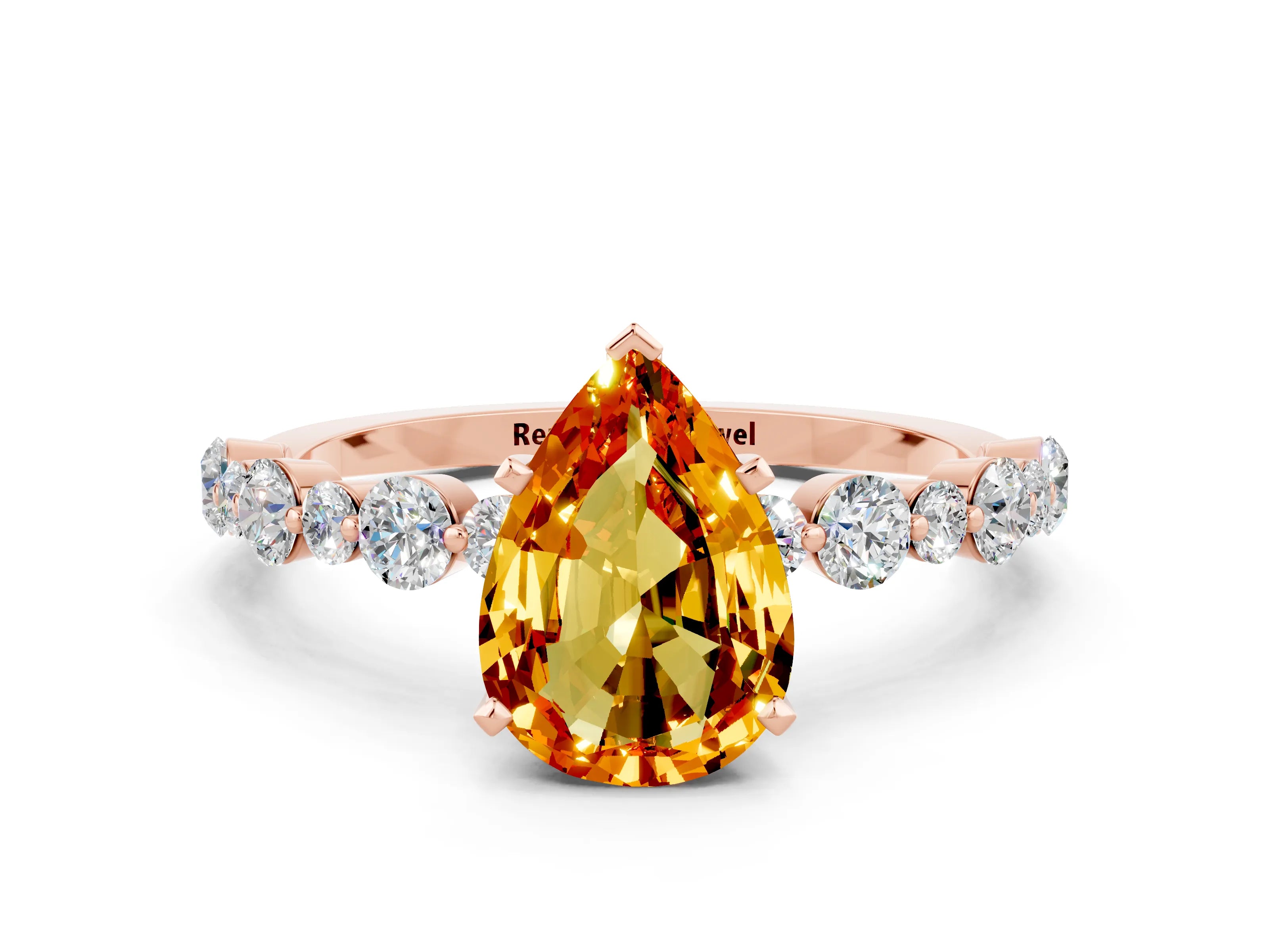 Rose gold Pear Cut Citrine Prong Set Engagement Ring with Pavé Band
