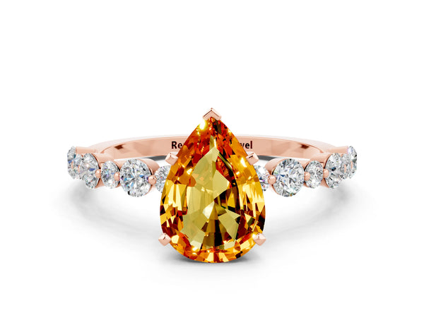 Rose gold Pear Cut Citrine Prong Set Engagement Ring with Pavé Band