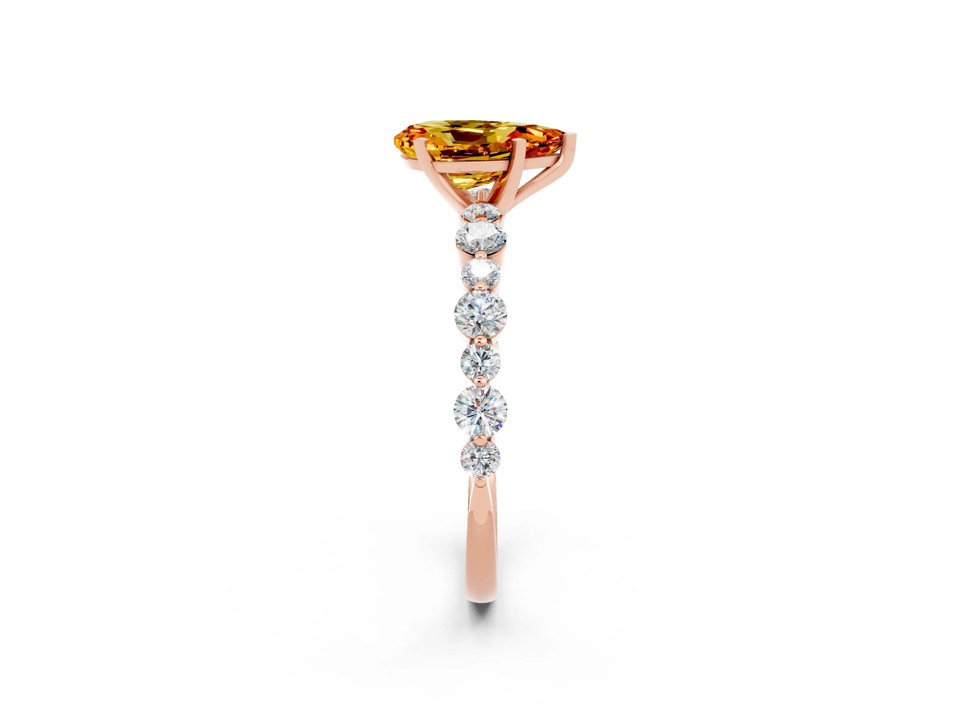 Rose gold Pear Cut Citrine Prong Set Engagement Ring with Pavé Band_2