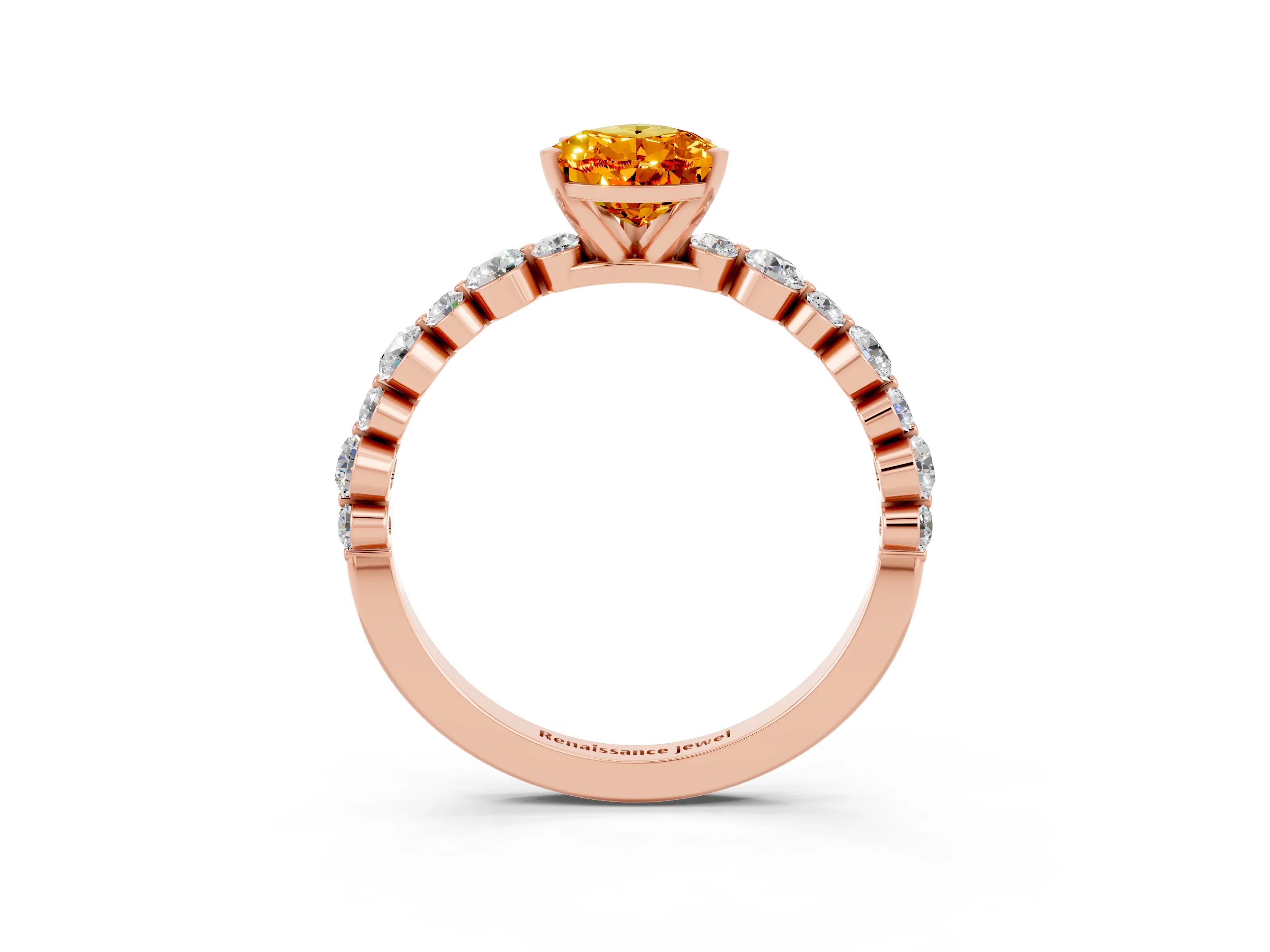 Rose gold Pear Cut Citrine Prong Set Engagement Ring with Pavé Band_3