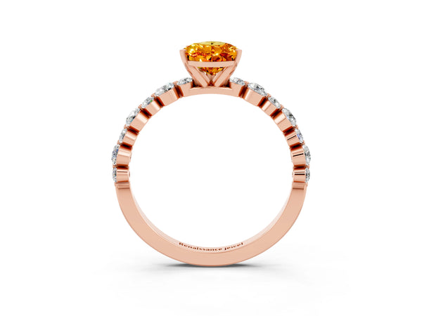 Rose gold Pear Cut Citrine Prong Set Engagement Ring with Pavé Band