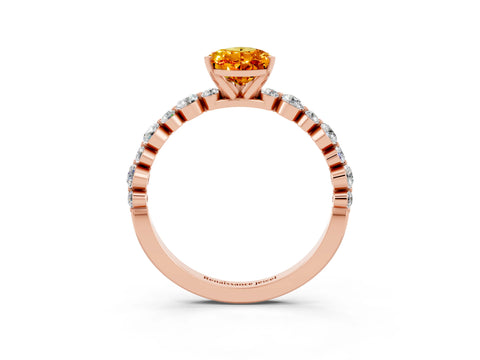 Rose gold Pear Cut Citrine Prong Set Engagement Ring with Pavé Band_3