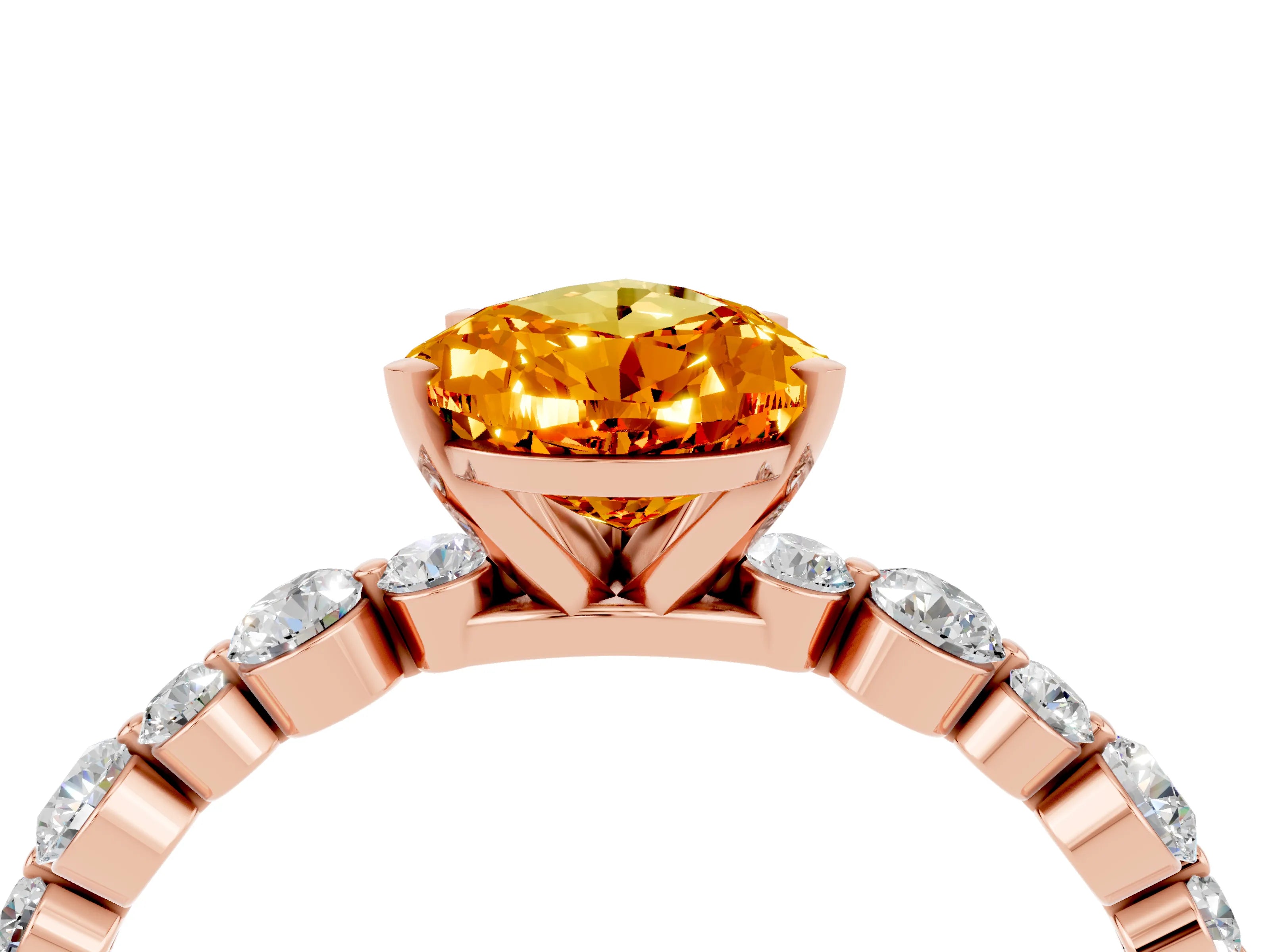 Rose gold Pear Cut Citrine Prong Set Engagement Ring with Pavé Band_4