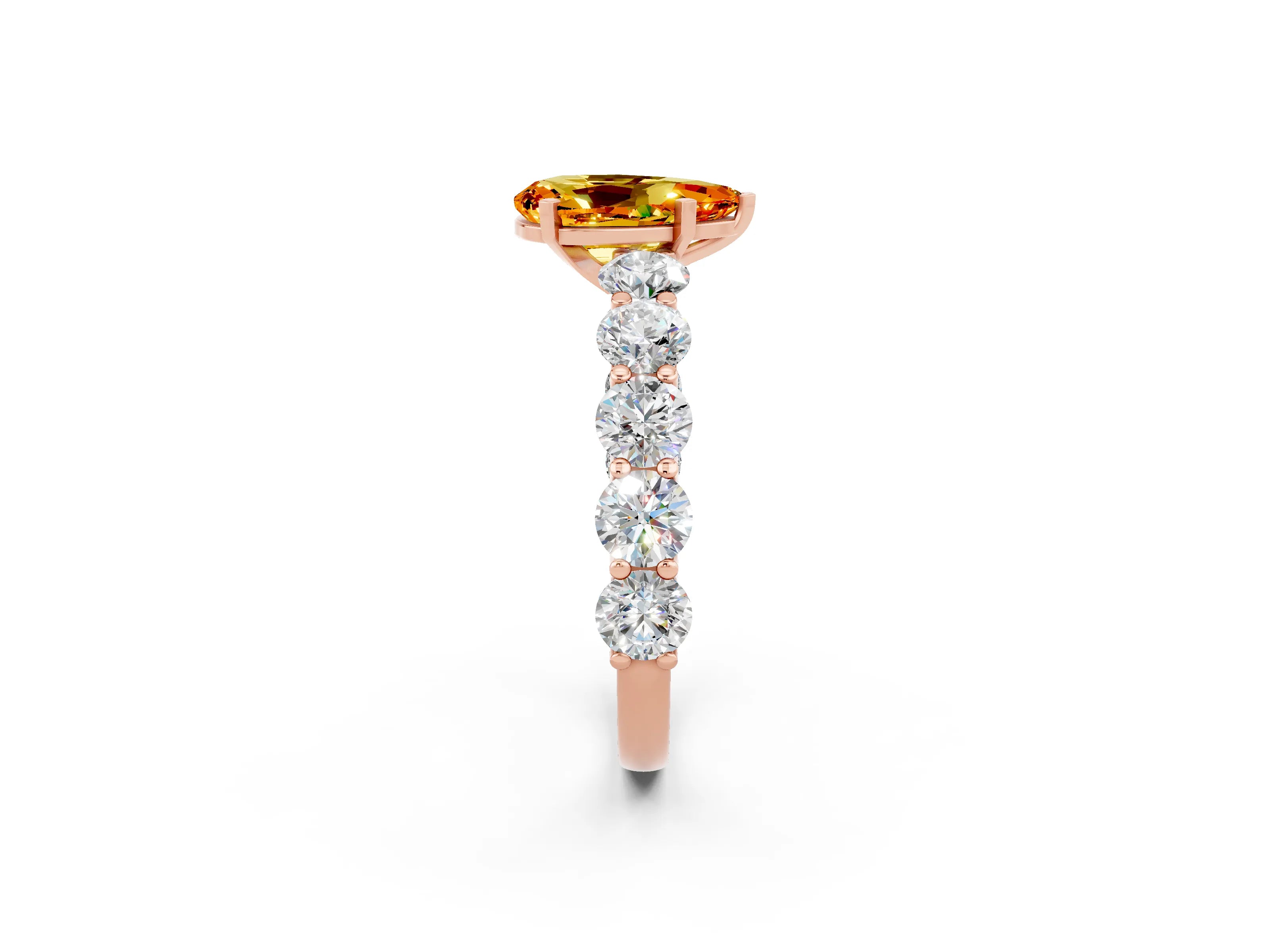 Rose gold Pear Cut Citrine Prong Setting with Side Stones on a Pave Band_2