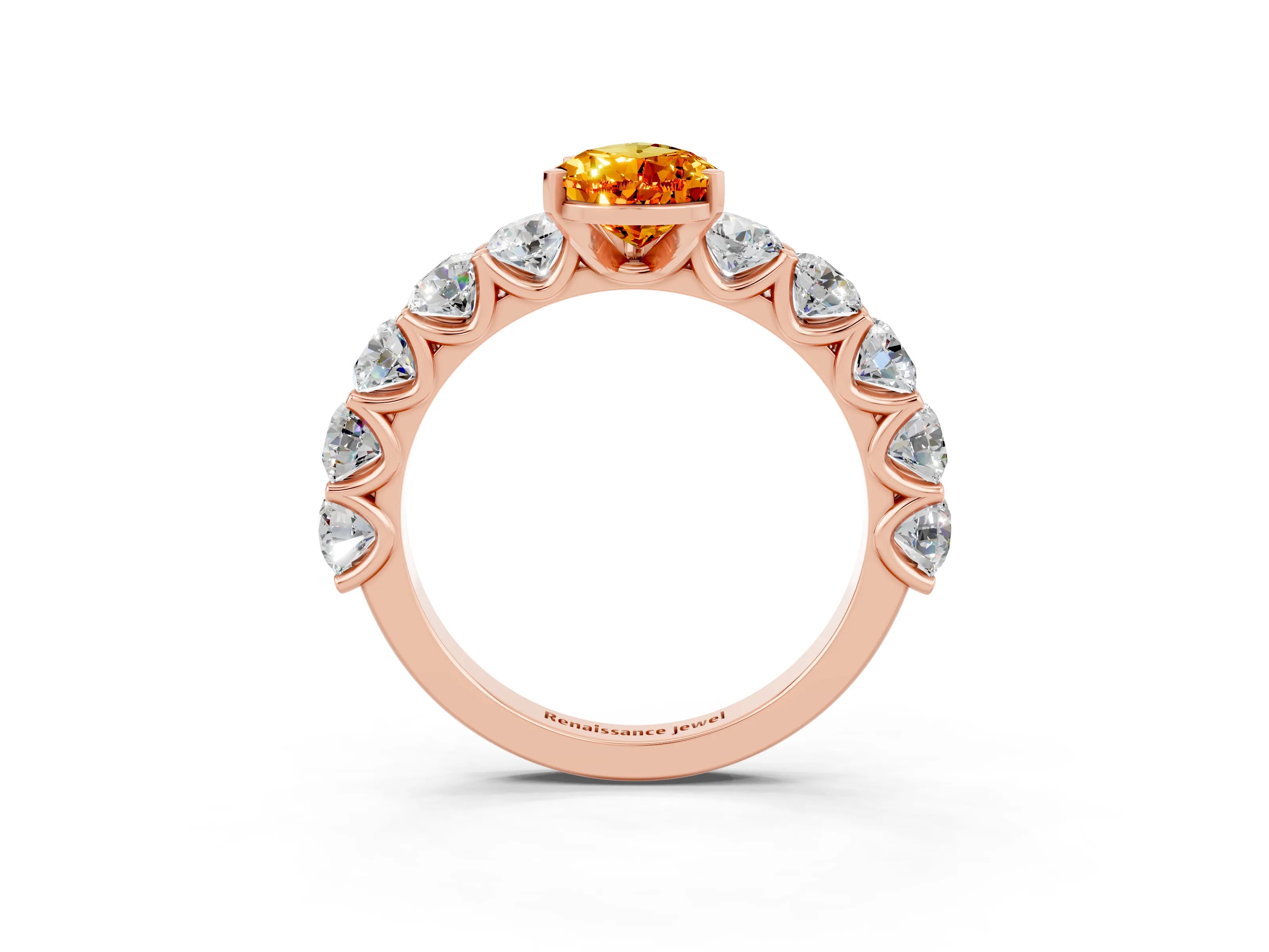 Rose gold Pear Cut Citrine Prong Setting with Side Stones on a Pave Band_3