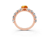 Rose gold Pear Cut Citrine Prong Setting with Side Stones on a Pave Band_3