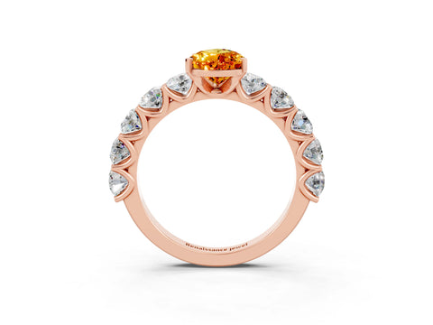 Rose gold Pear Cut Citrine Prong Setting with Side Stones on a Pave Band_3