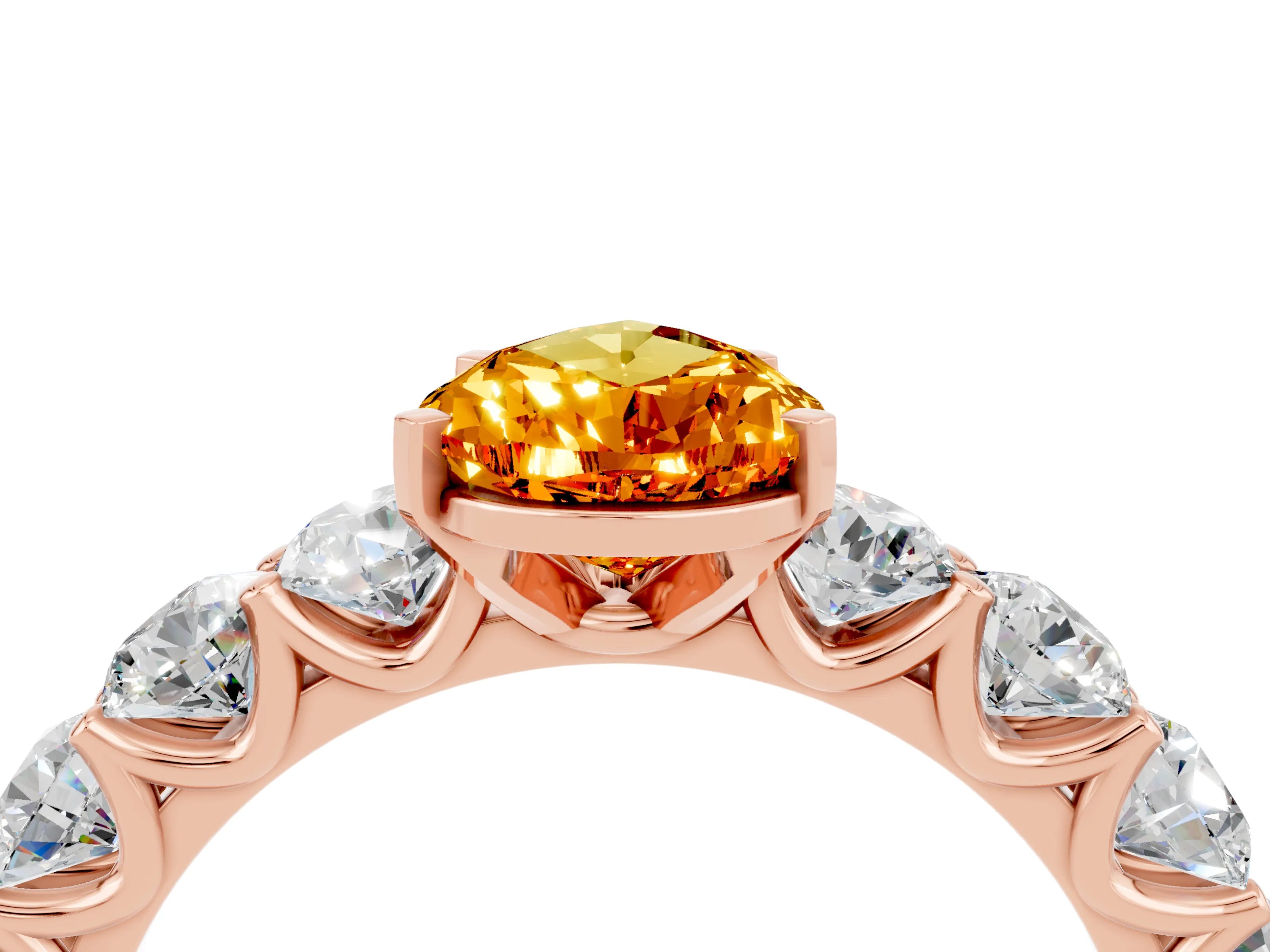 Rose gold Pear Cut Citrine Prong Setting with Side Stones on a Pave Band_4