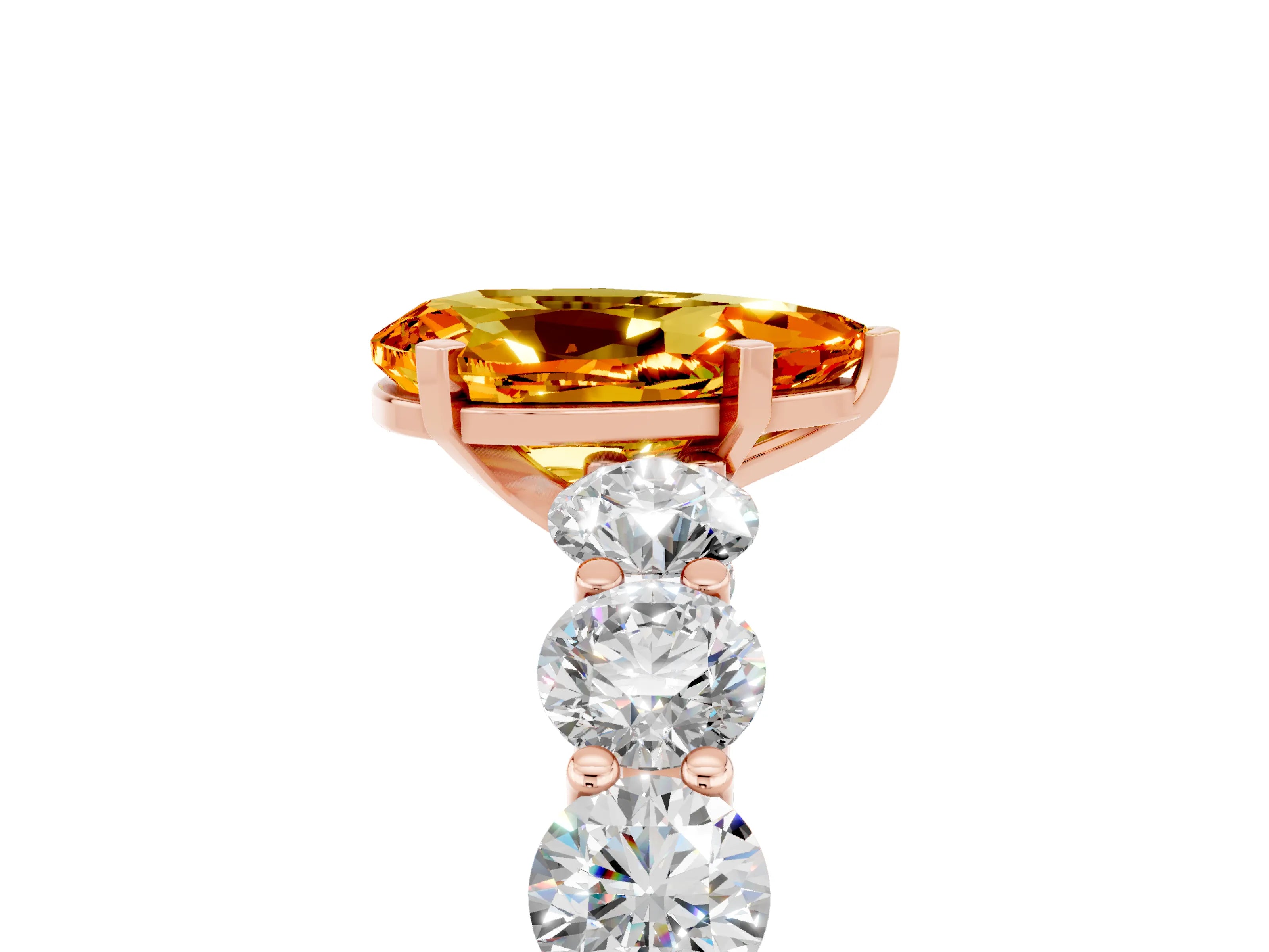Rose gold Pear Cut Citrine Prong Setting with Side Stones on a Pave Band_5