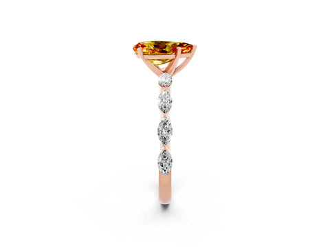 Rose gold Pear Cut Citrine Ring with Marquise Side Stones and Prong Setting_2