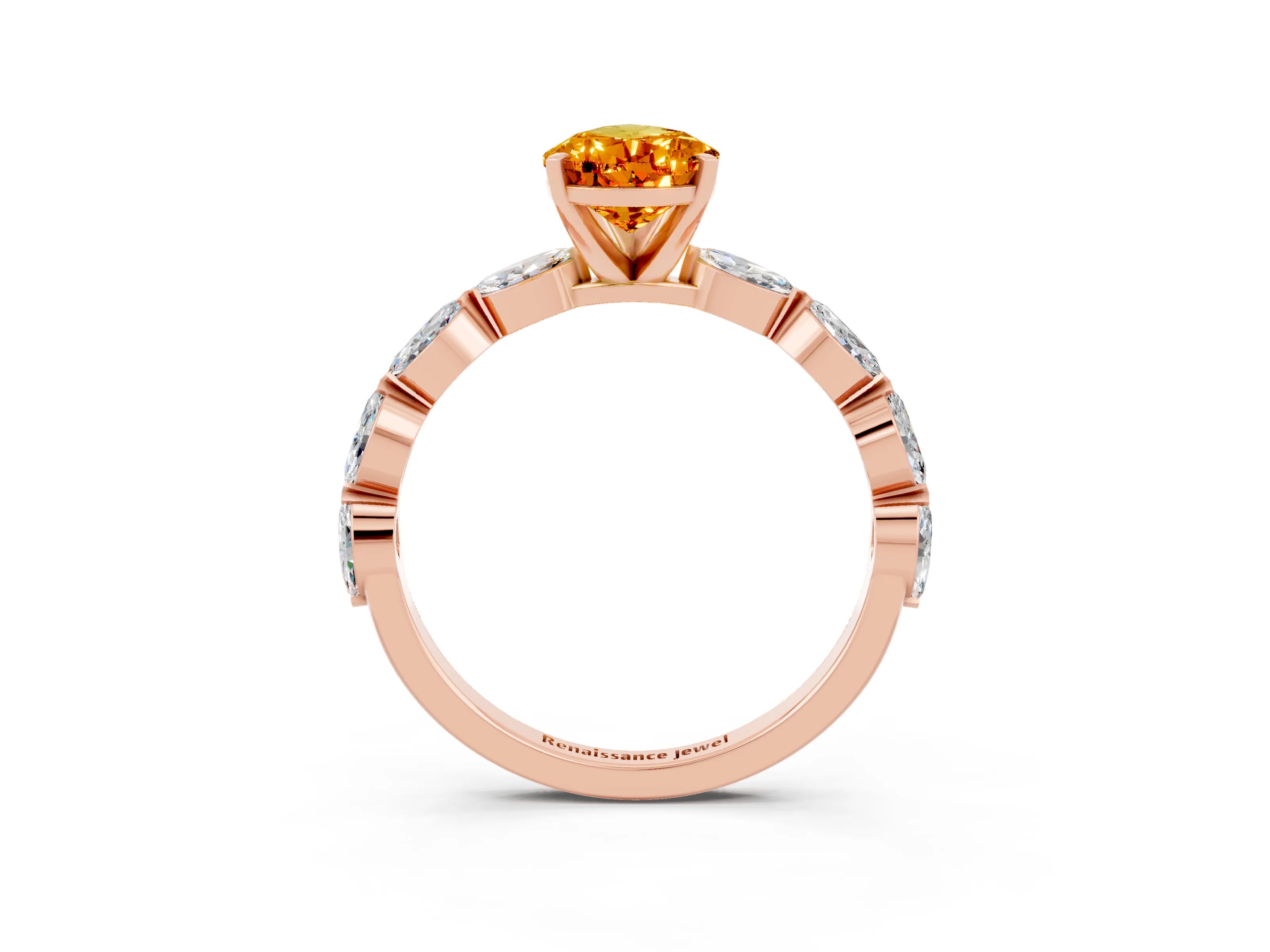Rose gold Pear Cut Citrine Ring with Marquise Side Stones and Prong Setting_3
