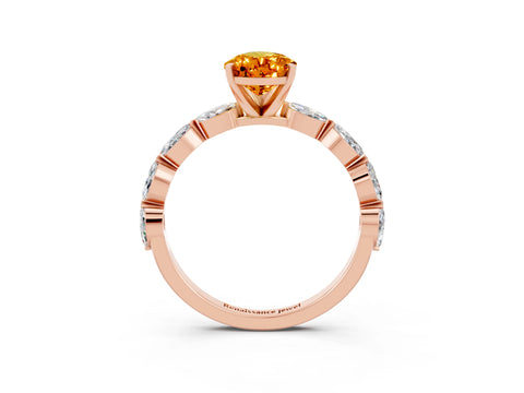 Rose gold Pear Cut Citrine Ring with Marquise Side Stones and Prong Setting_3