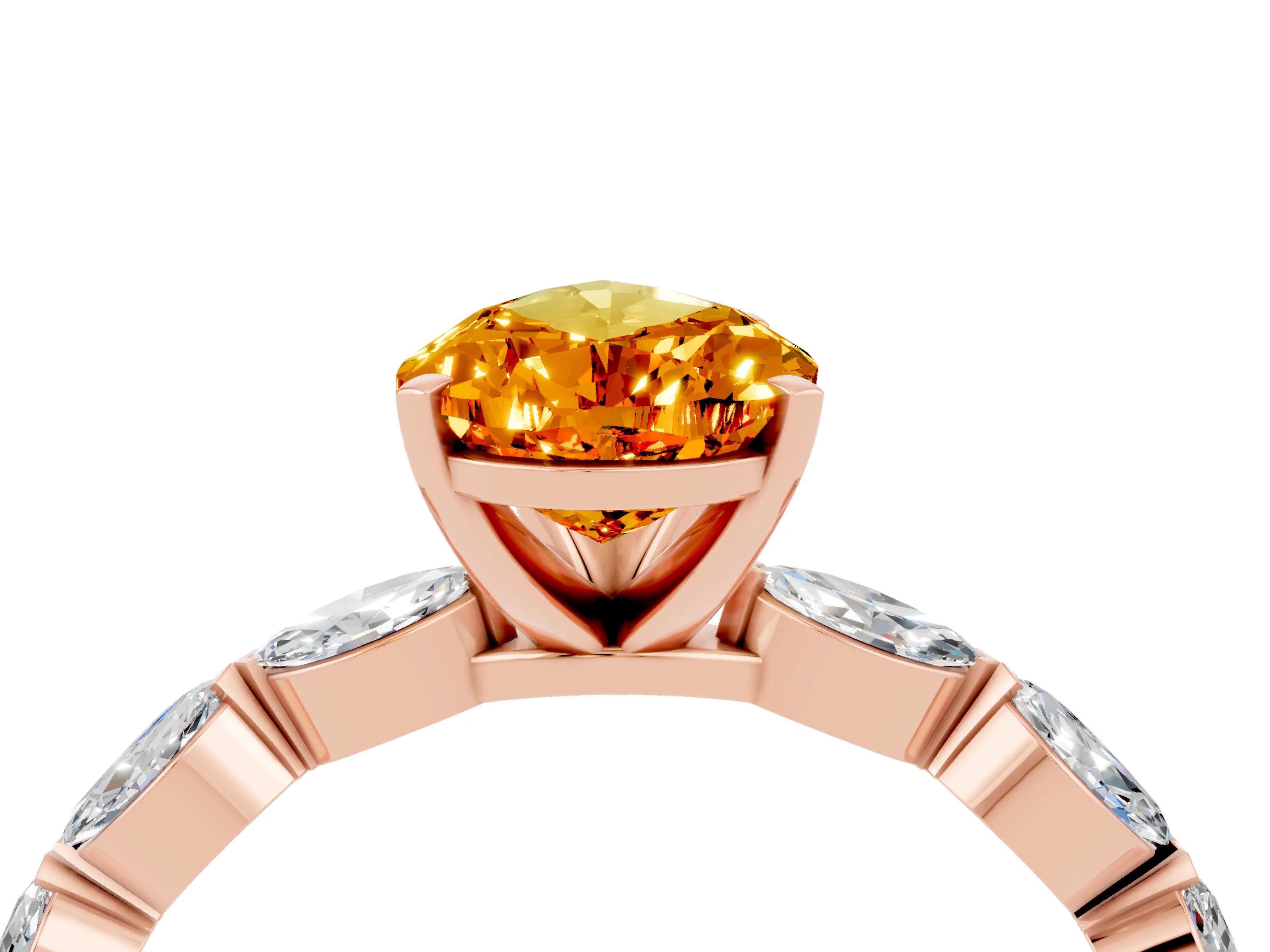 Rose gold Pear Cut Citrine Ring with Marquise Side Stones and Prong Setting_4