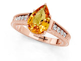 Rose gold Pear Cut Citrine Ring with Milgrain Pavé Band and Four-Prong Setting_13