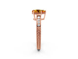 Rose gold Pear Cut Citrine Ring with Milgrain Pavé Band and Four-Prong Setting_14