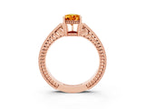 Rose gold Pear Cut Citrine Ring with Milgrain Pavé Band and Four-Prong Setting_15