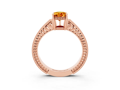 Rose gold Pear Cut Citrine Ring with Milgrain Pavé Band and Four-Prong Setting_15