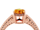 Rose gold Pear Cut Citrine Ring with Milgrain Pavé Band and Four-Prong Setting_16