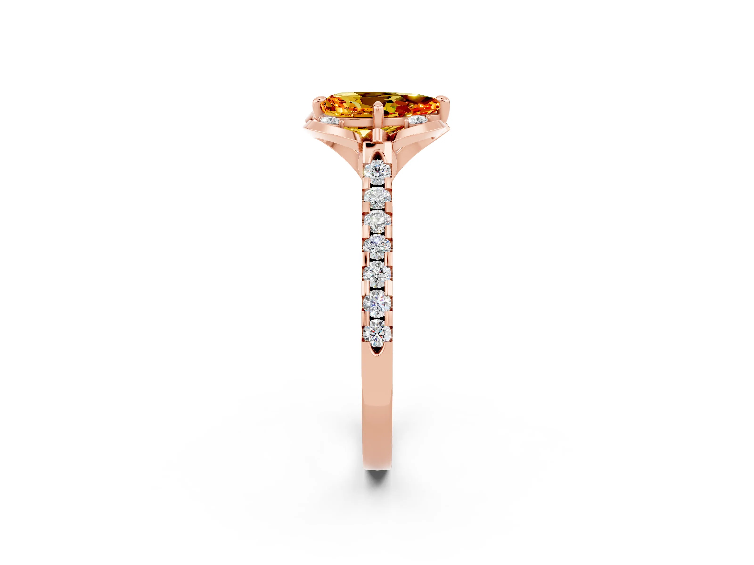 Rose gold Pear Cut Citrine Ring with Pavé Band and Floral Prong Setting_2