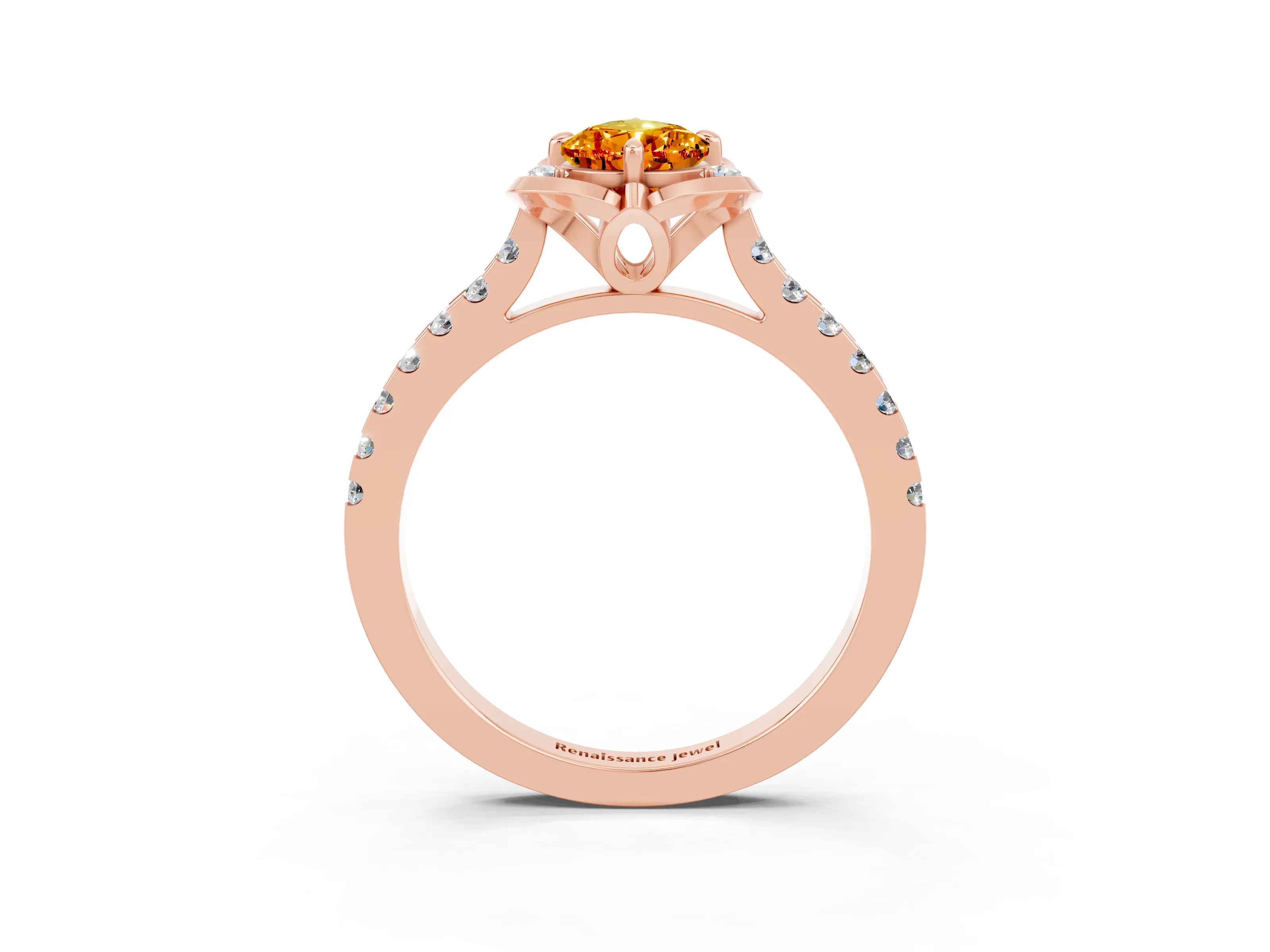 Rose gold Pear Cut Citrine Ring with Pavé Band and Floral Prong Setting_3