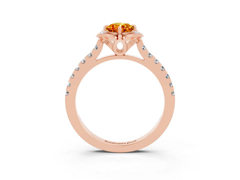 Rose gold Pear Cut Citrine Ring with Pavé Band and Floral Prong Setting_3