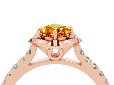 Rose gold Pear Cut Citrine Ring with Pavé Band and Floral Prong Setting_4