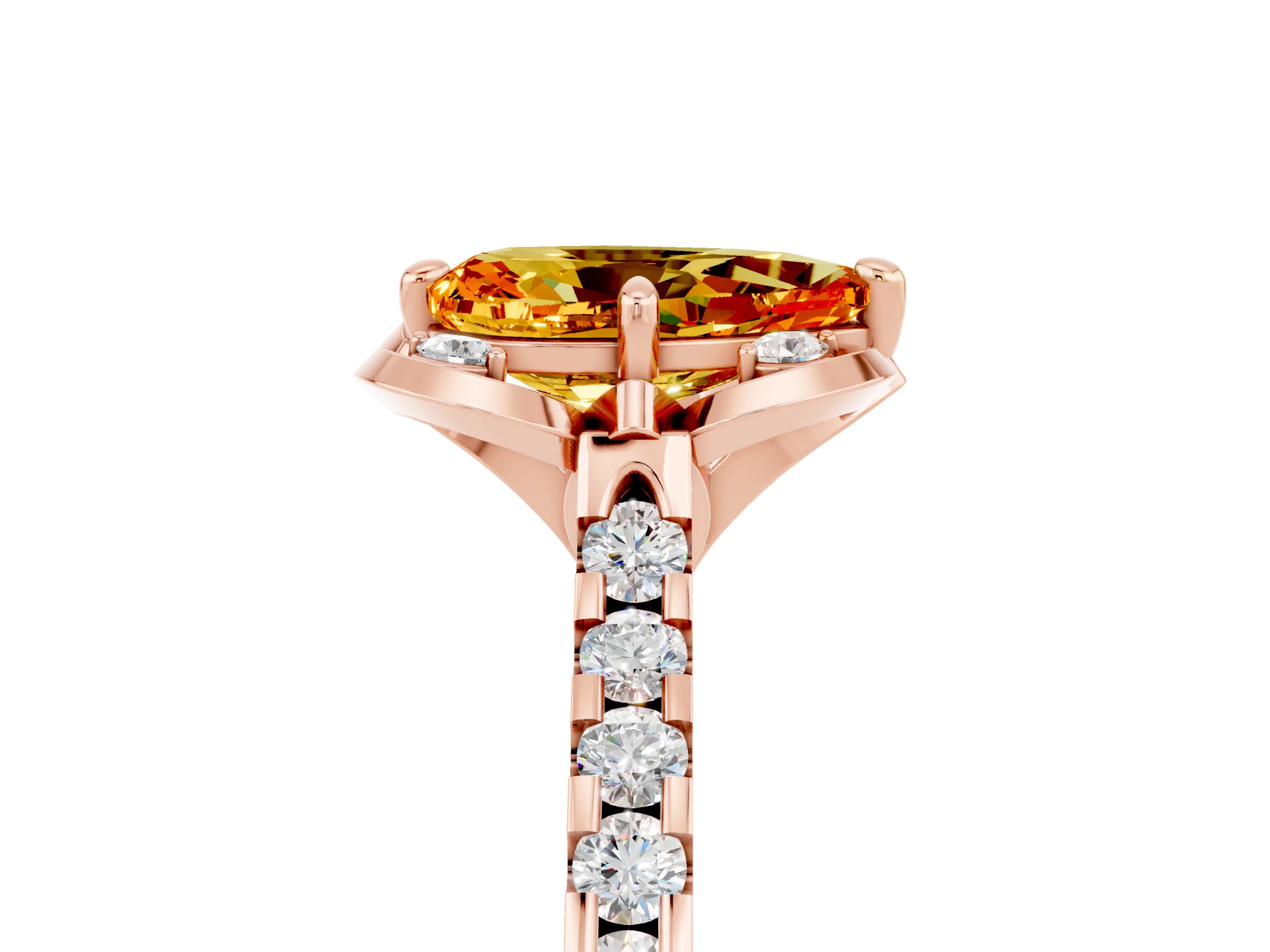 Rose gold Pear Cut Citrine Ring with Pavé Band and Floral Prong Setting_5
