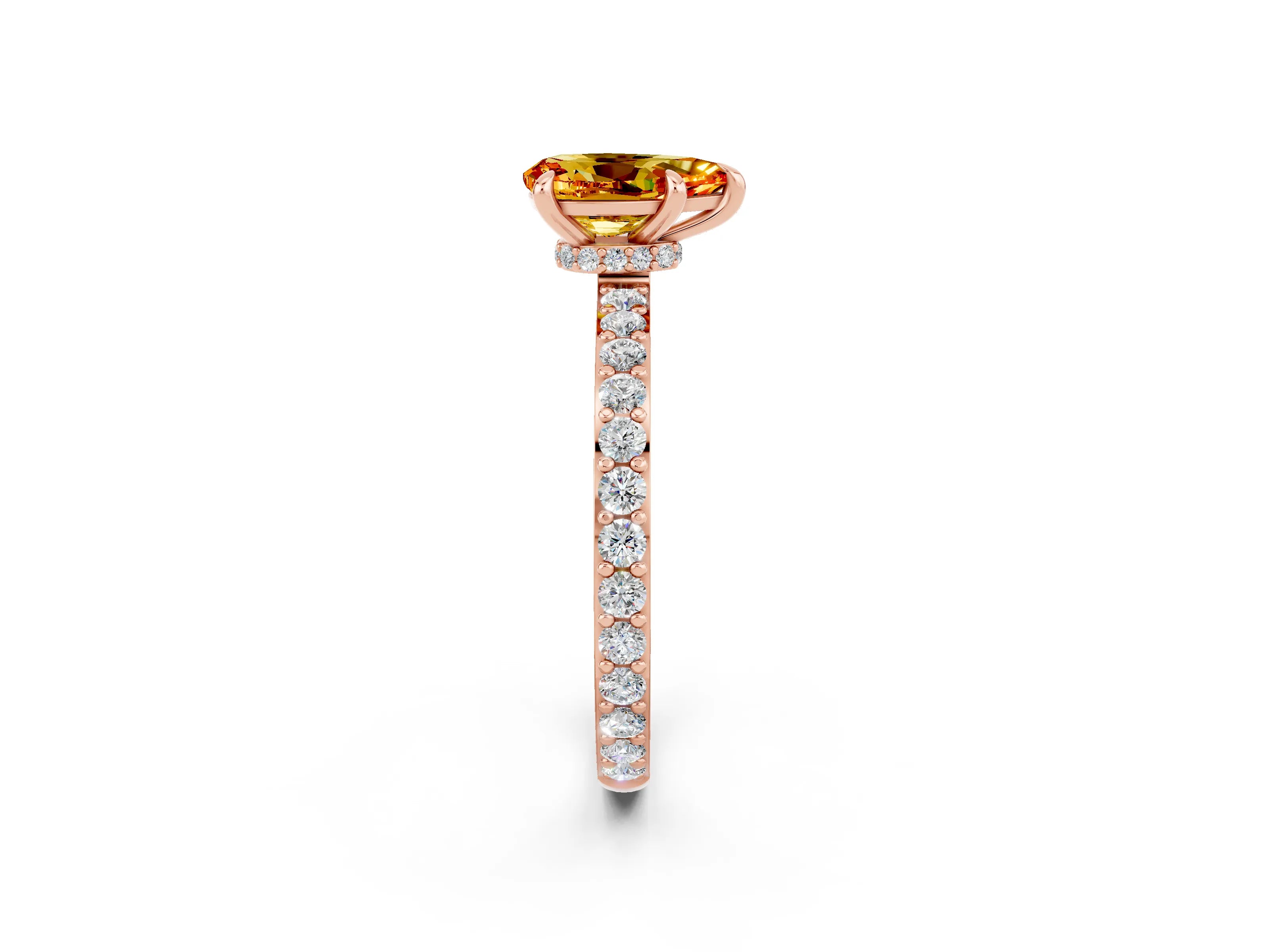 Rose gold Pear Cut Citrine Ring with Pavé Band and Four-Prong Setting_2