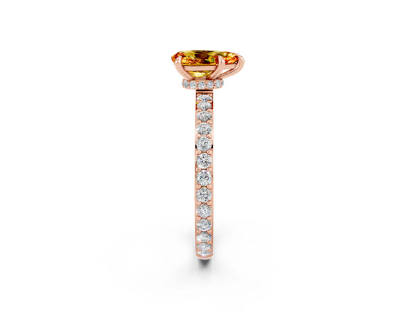 Rose gold Pear Cut Citrine Pavé Engagement Ring with Round  Accents and Prong Setting