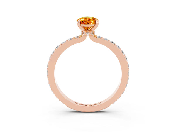 Rose gold Pear Cut Citrine Pavé Engagement Ring with Round  Accents and Prong Setting