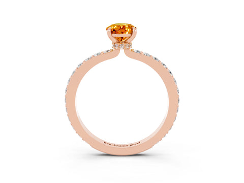 Rose gold Pear Cut Citrine Ring with Pavé Band and Four-Prong Setting_3