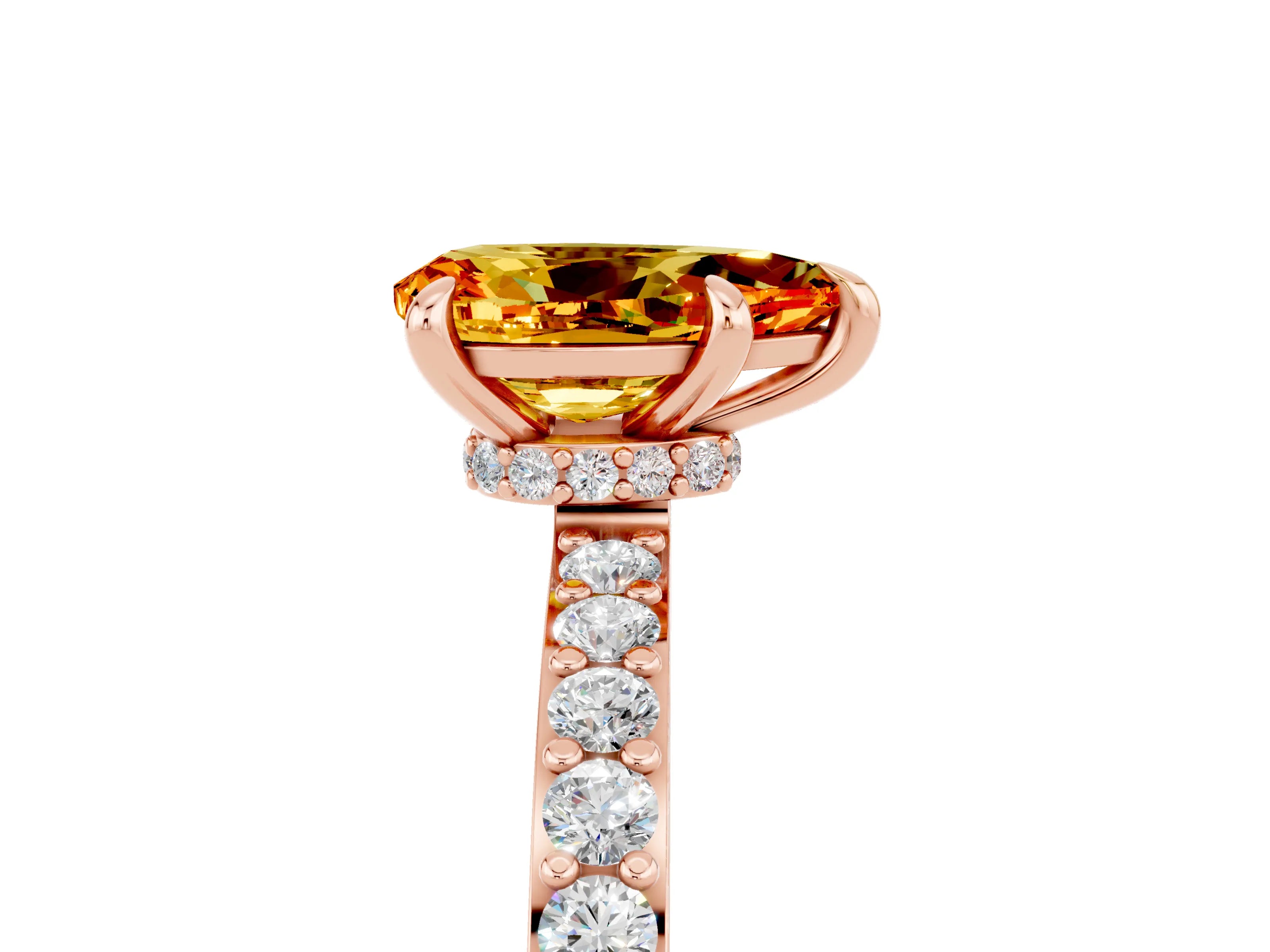 Rose gold Pear Cut Citrine Ring with Pavé Band and Four-Prong Setting_5