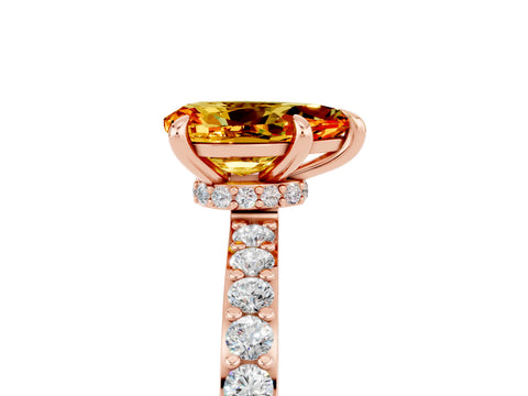 Rose gold Pear Cut Citrine Ring with Pavé Band and Four-Prong Setting_5