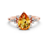 Rose gold Pear Cut Citrine Ring with Side Stones and Four-Prong Setting_36