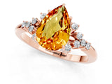 Rose gold Pear Cut Citrine Ring with Side Stones and Four-Prong Setting_37