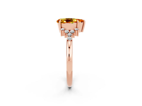 Rose gold Pear Cut Citrine Ring with Side Stones and Four-Prong Setting_38