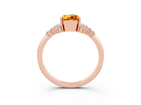 Rose gold Pear Cut Citrine Ring with Side Stones and Four-Prong Setting_39