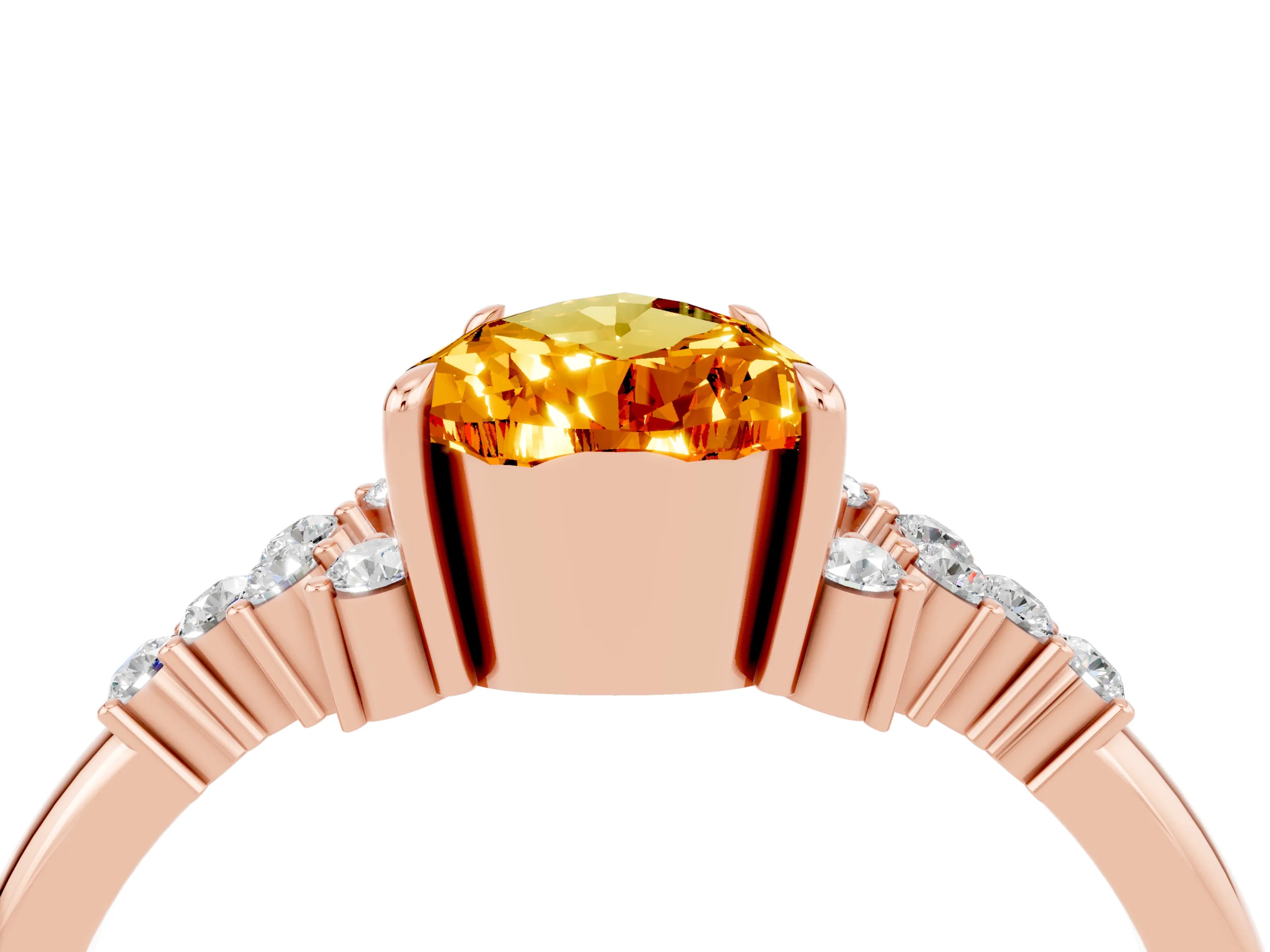 Rose gold Pear Cut Citrine Ring with Side Stones and Four-Prong Setting_40