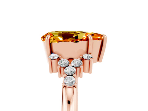 Rose gold Pear Cut Citrine Ring with Side Stones and Four-Prong Setting_41