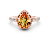 Rose gold Pear Cut Citrine Scalloped Halo Engagement Ring with Round Shared Prong Band_24