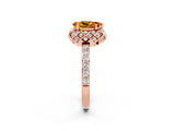 Rose gold Pear Cut Citrine Scalloped Halo Engagement Ring with Round Shared Prong Band_26